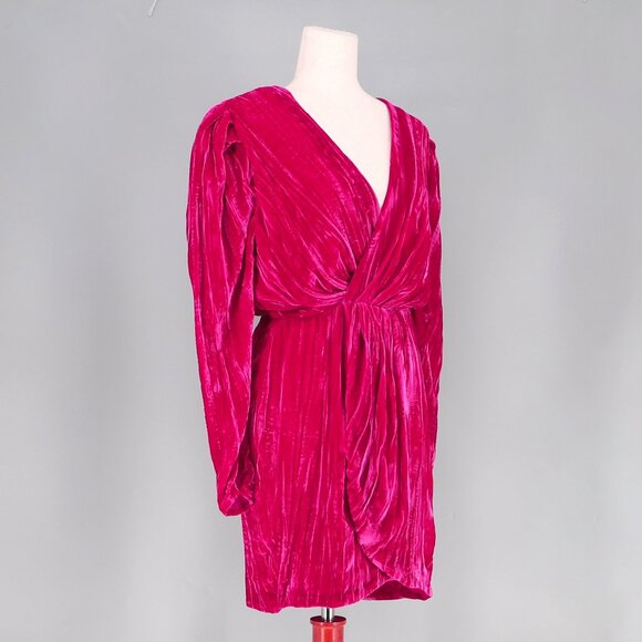 NWT LOVERS & FRIENDS Kimora Crushed Velvet Mini Dress Magenta Pink Size M - Picture 4 of 10